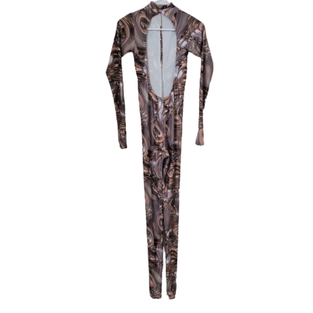 Unbranded Unsized Bodysuit, Brown, Tans and White Swirl / Poured Pattern - Picture 5 of 15